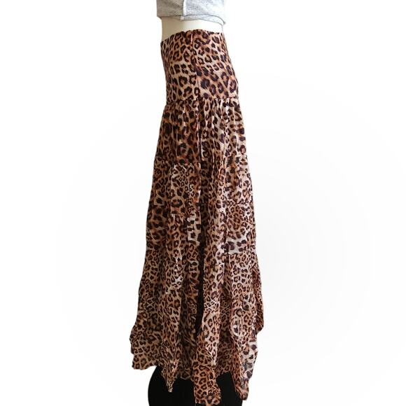 ERIKA PENA Ana boho tiered flowy maxi animal leopard print skirt Size XS NEW - Picture 2 of 6